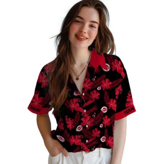 Personalized Cincinnati Reds Black Hawaiian Shirt with Botanical Print - MLB Fan Apparel