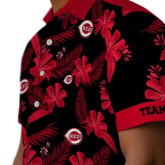 Personalized Cincinnati Reds Black Hawaiian Shirt with Botanical Print - MLB Fan Apparel