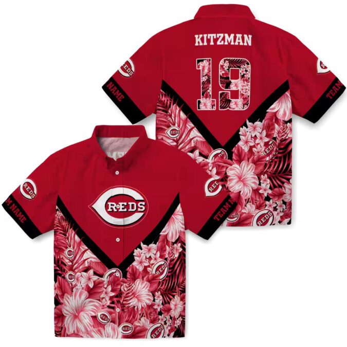 Personalized Cincinnati Reds Floral Chevron Red Hawaiian Shirt - MLB Fan Summer Apparel