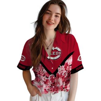 Personalized Cincinnati Reds Floral Chevron Red Hawaiian Shirt - MLB Fan Summer Apparel