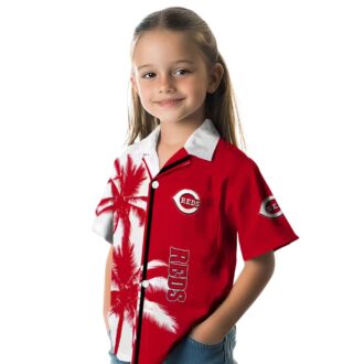 Red & White Cincinnati Reds Hawaiian Shirt - Palm Trees Tropical MLB Apparel