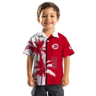 Red & White Cincinnati Reds Hawaiian Shirt - Palm Trees Tropical MLB Apparel