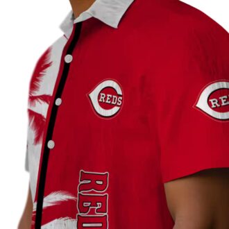 Red & White Cincinnati Reds Hawaiian Shirt - Palm Trees Tropical MLB Apparel
