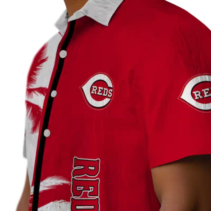 Red & White Cincinnati Reds Hawaiian Shirt - Palm Trees Tropical MLB Apparel