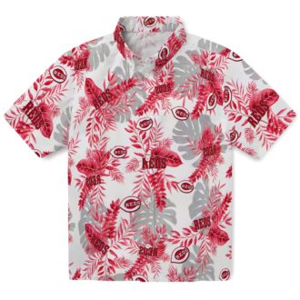 Red & White Cincinnati Reds Hawaiian Shirt - Tropical Leaves MLB Shirt for Summer