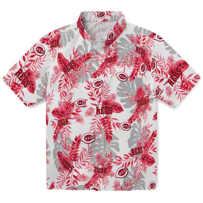 Red & White Cincinnati Reds Hawaiian Shirt - Tropical Leaves MLB Shirt for Summer