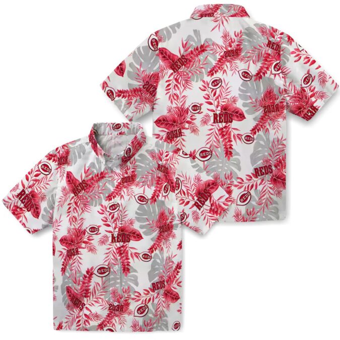 Red & White Cincinnati Reds Hawaiian Shirt - Tropical Leaves MLB Shirt for Summer