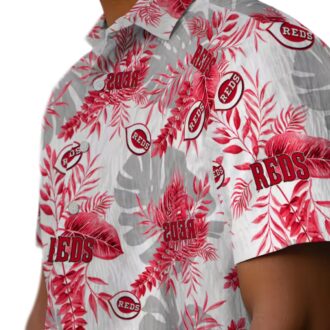 Red & White Cincinnati Reds Hawaiian Shirt - Tropical Leaves MLB Shirt for Summer
