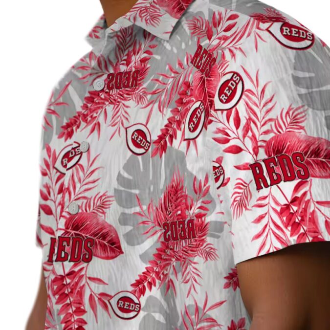 Red & White Cincinnati Reds Hawaiian Shirt - Tropical Leaves MLB Shirt for Summer