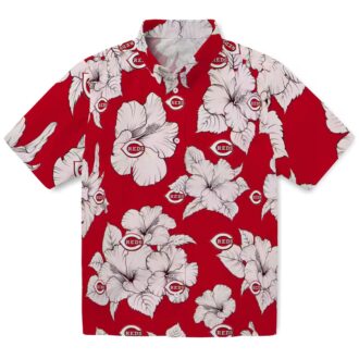 Red White Cincinnati Reds Hibiscus Blooms Hawaiian Shirt - MLB Tropical Fan Apparel