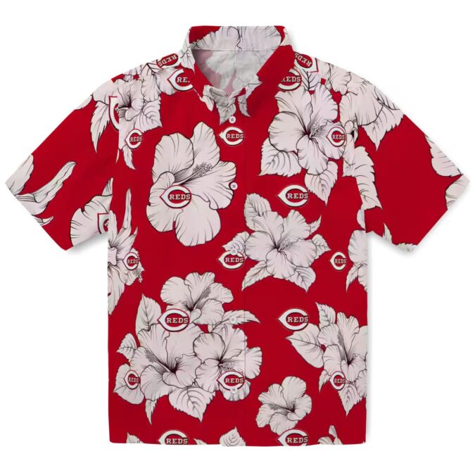 Red White Cincinnati Reds Hibiscus Blooms Hawaiian Shirt - MLB Tropical Fan Apparel