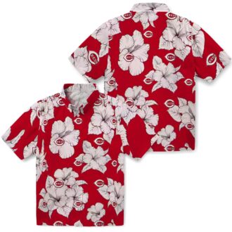 Red White Cincinnati Reds Hibiscus Blooms Hawaiian Shirt - MLB Tropical Fan Apparel