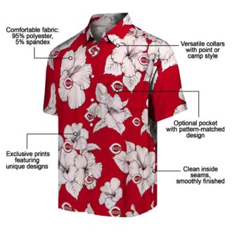 Red White Cincinnati Reds Hibiscus Blooms Hawaiian Shirt - MLB Tropical Fan Apparel