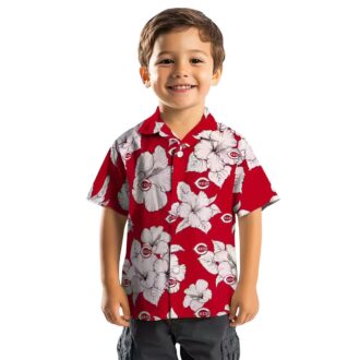 Red White Cincinnati Reds Hibiscus Blooms Hawaiian Shirt - MLB Tropical Fan Apparel