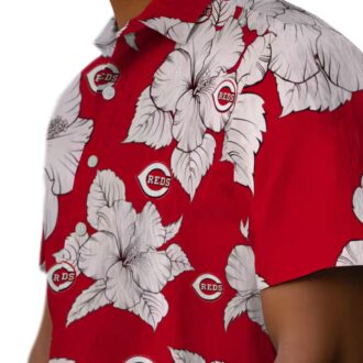 Red White Cincinnati Reds Hibiscus Blooms Hawaiian Shirt - MLB Tropical Fan Apparel