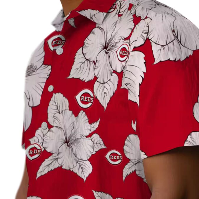 Red White Cincinnati Reds Hibiscus Blooms Hawaiian Shirt - MLB Tropical Fan Apparel