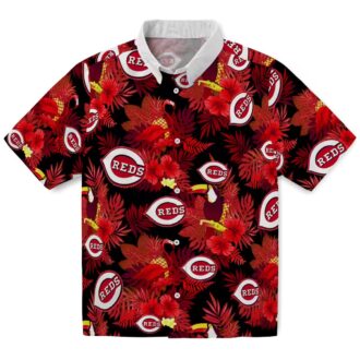 Tropical Cincinnati Reds Hawaiian Shirt - Floral Red Toucan Design MLB Fan Gear