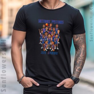Detroit Pistons Playoffs 2025 Caricature T-Shirt - NBA Playoffs Fan Apparel for 2025 Season