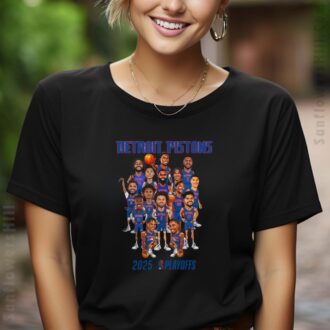 Detroit Pistons Playoffs 2025 Caricature T-Shirt - NBA Playoffs Fan Apparel for 2025 Season
