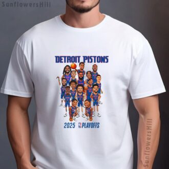 Detroit Pistons Playoffs 2025 Caricature T-Shirt - NBA Playoffs Fan Apparel for 2025 Season