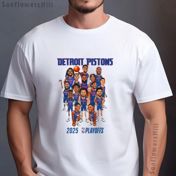 Detroit Pistons Playoffs 2025 Caricature T-Shirt - NBA Playoffs Fan Apparel for 2025 Season