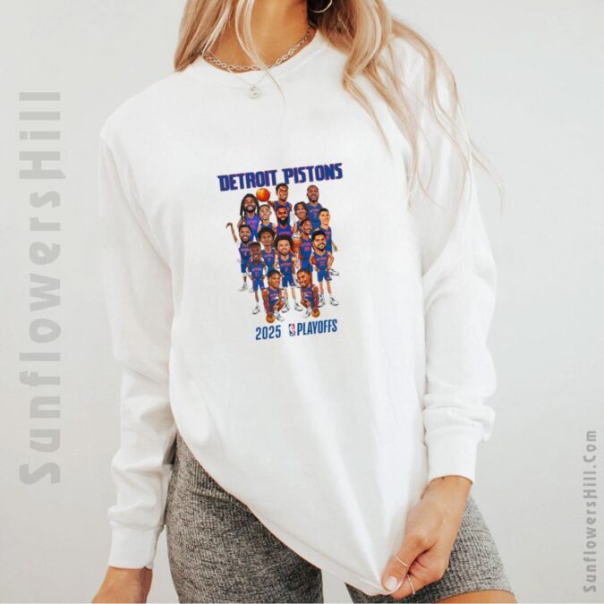 Detroit Pistons Playoffs 2025 Caricature T-Shirt - NBA Playoffs Fan Apparel for 2025 Season