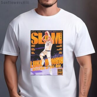 Luka Doncic NBA Playoffs 2025 T-Shirt - SLAM Magazine Los Angeles Lakers Orange Metal Design
