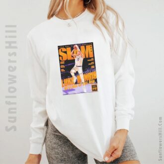 Luka Doncic NBA Playoffs 2025 T-Shirt - SLAM Magazine Los Angeles Lakers Orange Metal Design