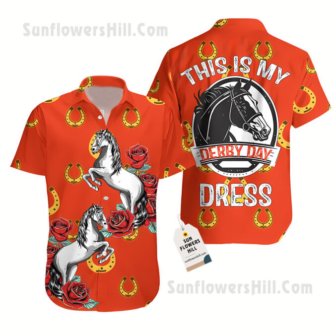 Vintage Kentucky Horseshoe Hawaiian Shirt - My Derby Day Dress, Orange Horse Racing Aloha Style