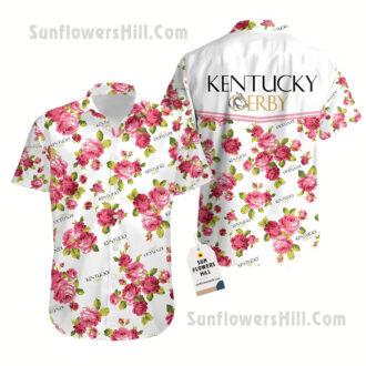 White Kentucky Derby Horse Aloha Shirt, Floral Hawaiian Button-Up for Men