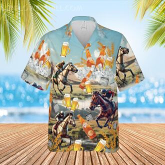 Kentucky Derby Horse Racing & Beer Lover Hawaiian Shirt - Funny Drinking Team Button Up Tee