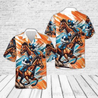 Kentucky Derby Horse Racing Brushstroke Button Up Shirt for Race Day Fun