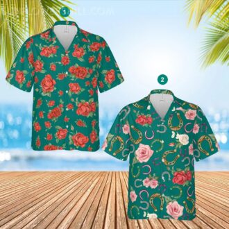 Kentucky Derby Horseshoe and Roses Button up Shirt, Summer Hawaiian Shirt for Men & Women