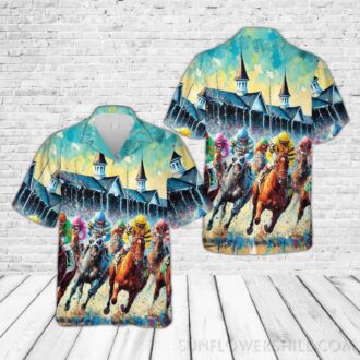 Kentucky Derby Vintage Horse Racing Button-Up Hawaiian Shirt, Ideal Gift for Horse Jockey