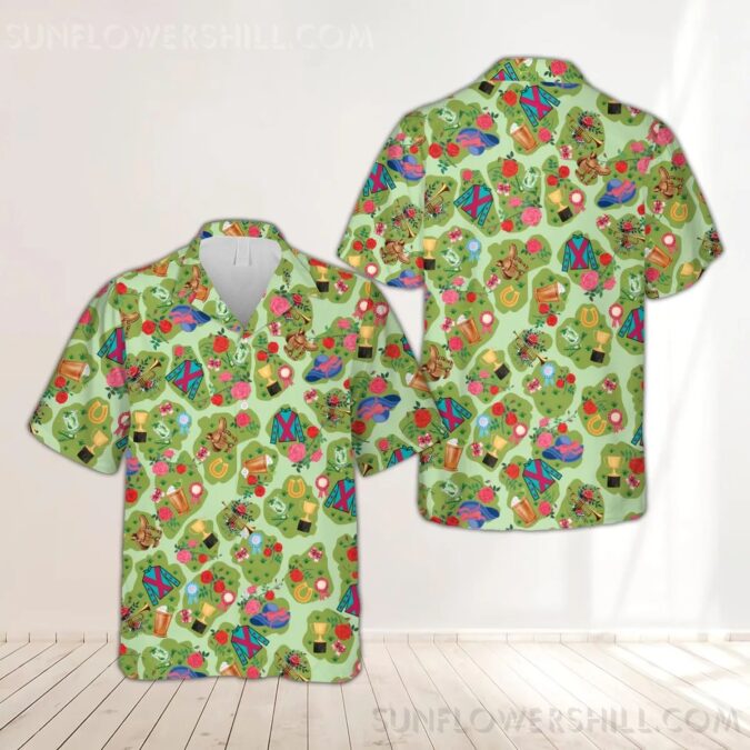 Run for the Roses Kentucky Derby Shirt - Green Hawaiian Button Up for Derby Party Look