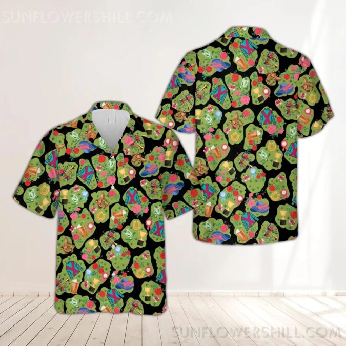 Run for the Roses Kentucky Derby Shirt - Green Hawaiian Button Up for Derby Party Look