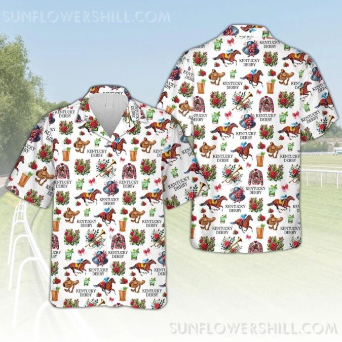 Talk Derby To Me Kentucky Derby Aloha Button Up Shirt, Run for the Roses Party Outfit