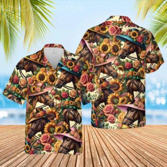 Vintage Floral Kentucky Derby Hawaiian Party Shirt for Summer Parties, Horse Racing Lovers