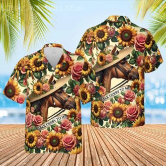 Vintage Floral Kentucky Derby Hawaiian Party Shirt for Summer Parties, Horse Racing Lovers