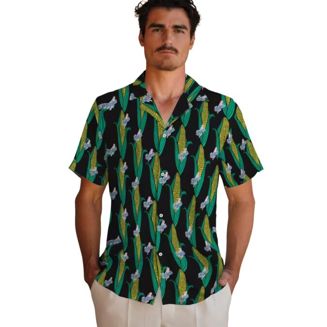 Dodgers Black and Green Hawaiian Shirt - Corn Motif Baseball Fan Gift