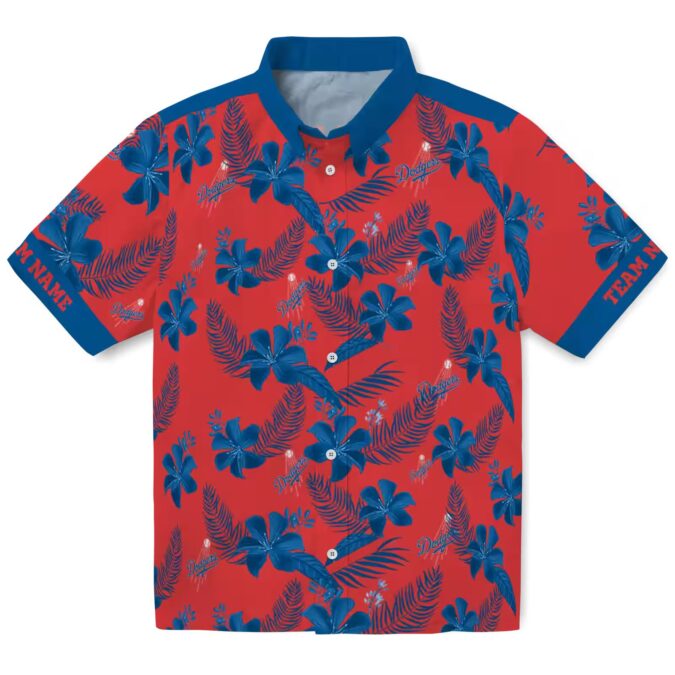 Dodgers Botanical Print Hawaiian Shirt - Red MLB Fan Apparel for Summer Vacation