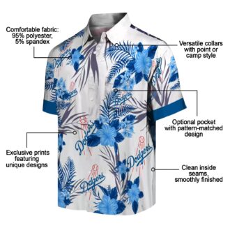 Dodgers MLB Blue White Hawaiian Shirt - Floral Hibiscus Patriotic Game Day Wear