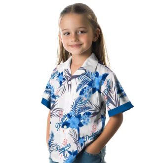 Dodgers MLB Blue White Hawaiian Shirt - Floral Hibiscus Patriotic Game Day Wear