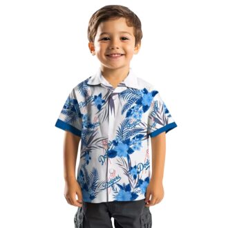 Dodgers MLB Blue White Hawaiian Shirt - Floral Hibiscus Patriotic Game Day Wear