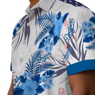 Dodgers MLB Blue White Hawaiian Shirt - Floral Hibiscus Patriotic Game Day Wear