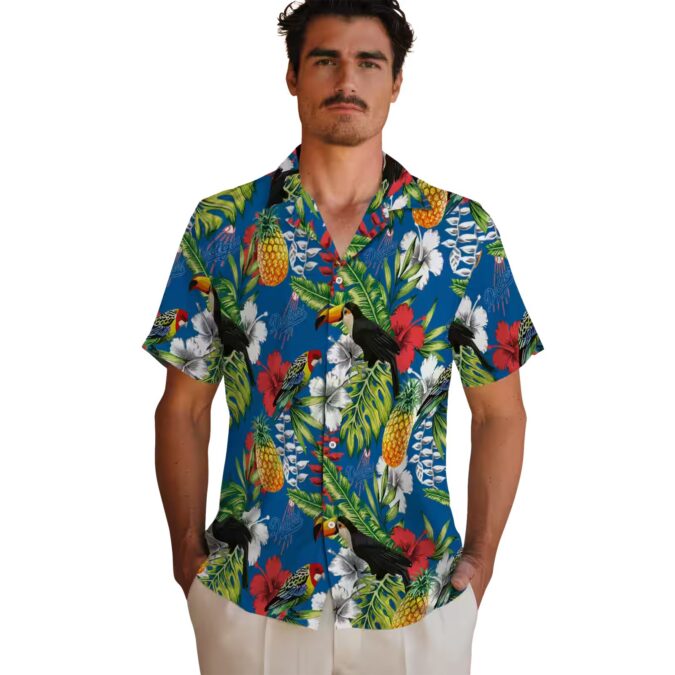 Dodgers Toucan Floral Hawaiian Shirt - Blue Green Aloha Summer Baseball Tee