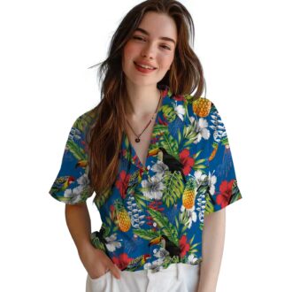 Dodgers Toucan Floral Hawaiian Shirt - Blue Green Aloha Summer Baseball Tee