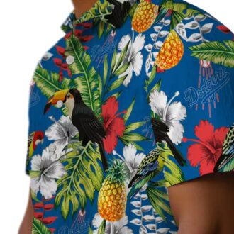Dodgers Toucan Floral Hawaiian Shirt - Blue Green Aloha Summer Baseball Tee