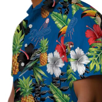 Limited Edition MLB Dodgers Hawaiian Shirt for Men - Blue Green Hibiscus Toucan Summer Outfit