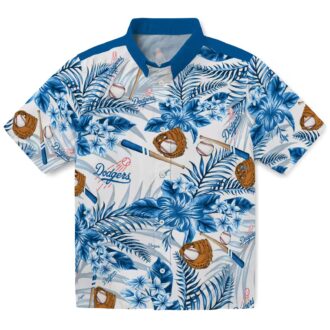 Los Angeles Dodgers Button-Up Hawaiian Shirt - Hibiscus Blue White Aloha Style